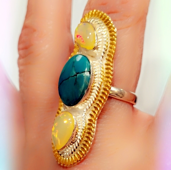 Custom Sterling Silver Triple Stone Gemstone Ring
